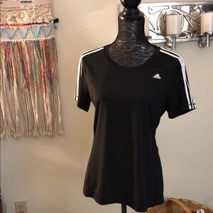 Adidas Women's Black Tee with White Stripes
